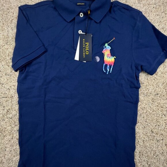 NWT Polo Ralph Lauren Custom Slim Fit Blue TIE DYE BIG PONY Polo Shirt Men's XS - Picture 1 of 9